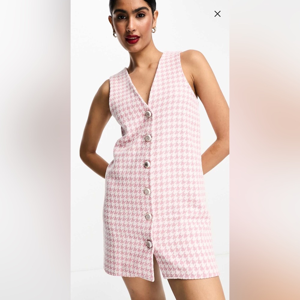 Asos Design dogtooth boucle mini vest dress